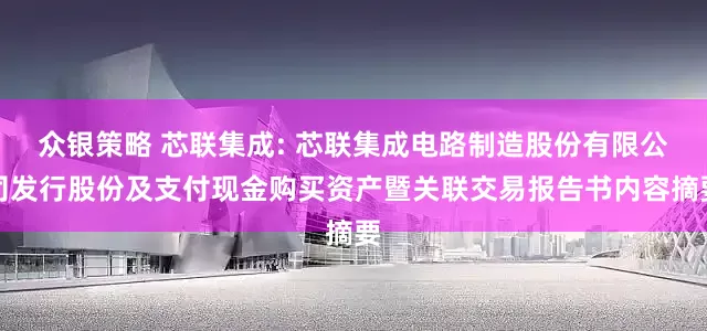 众银策略 芯联集成: 芯联集成电路制造股份有限公司发行股份及支付现金购买资产暨关联交易报告书内容摘要